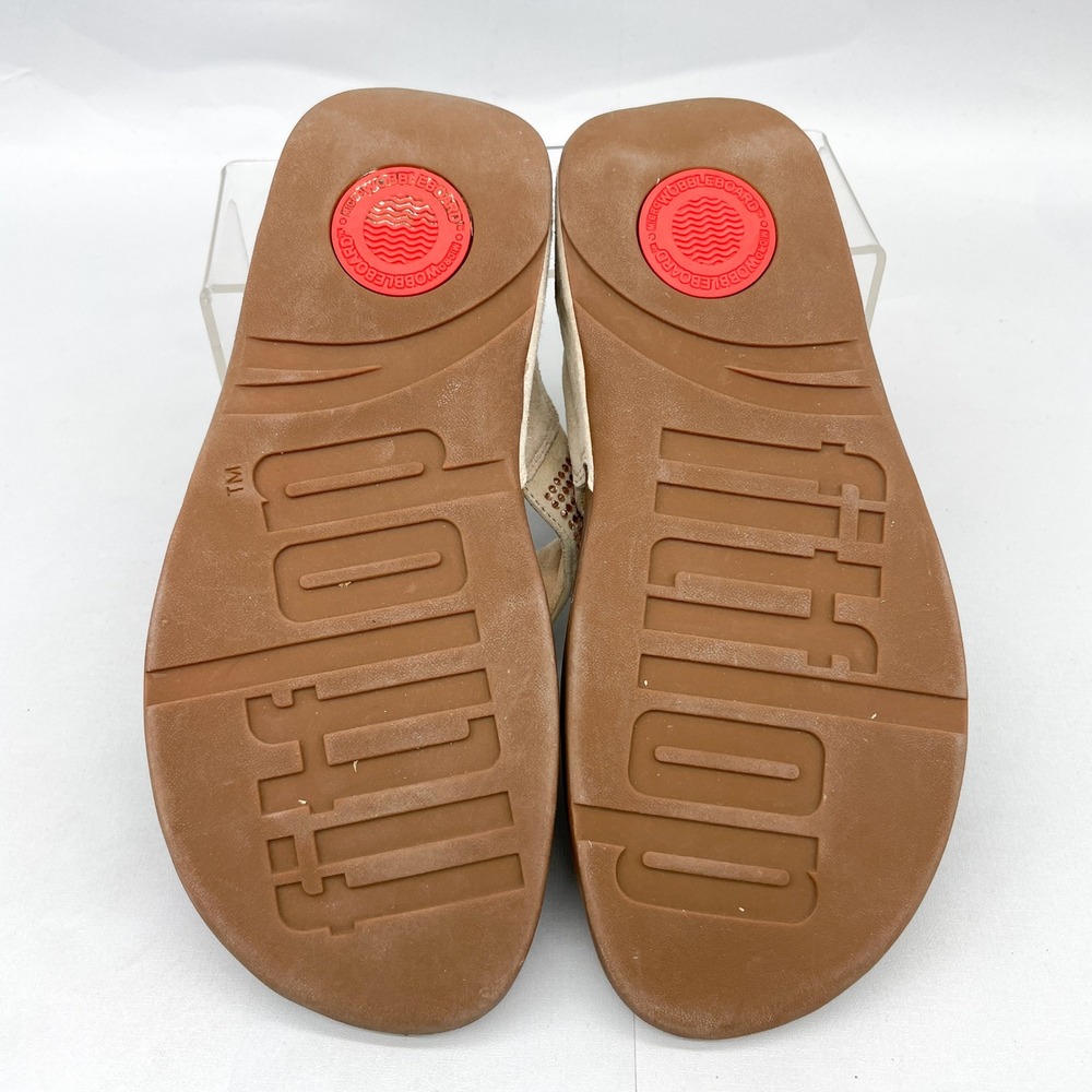 FitFlop Womens 8 Lulu Crystal Embellished Suede Sandals Beige Tan Thong Comfort - Picture 11 of 12
